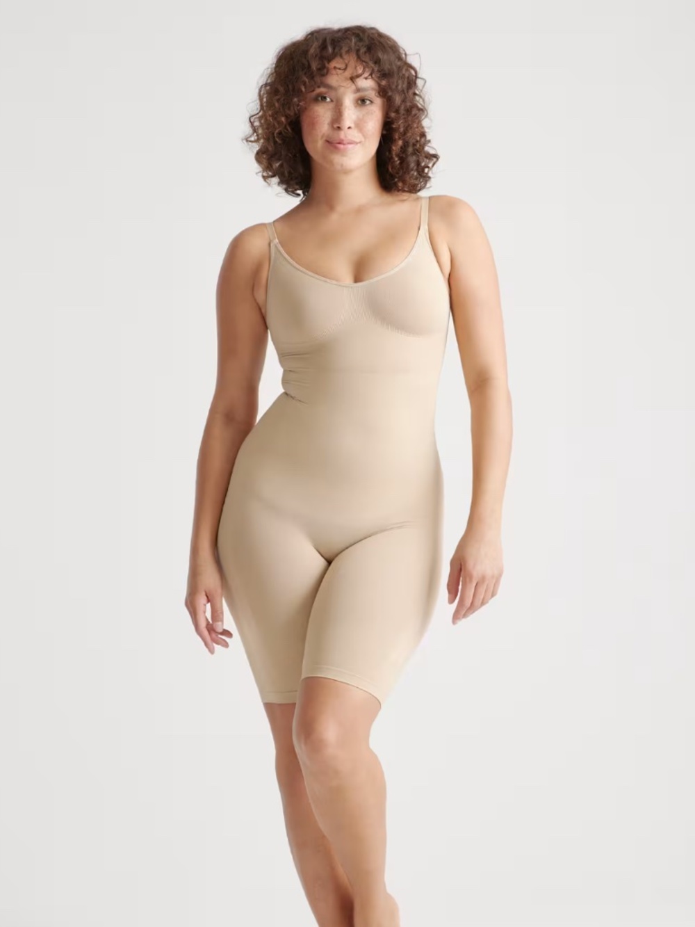 NWT Quince sculpting mid thigh body suit clay (beige) sm